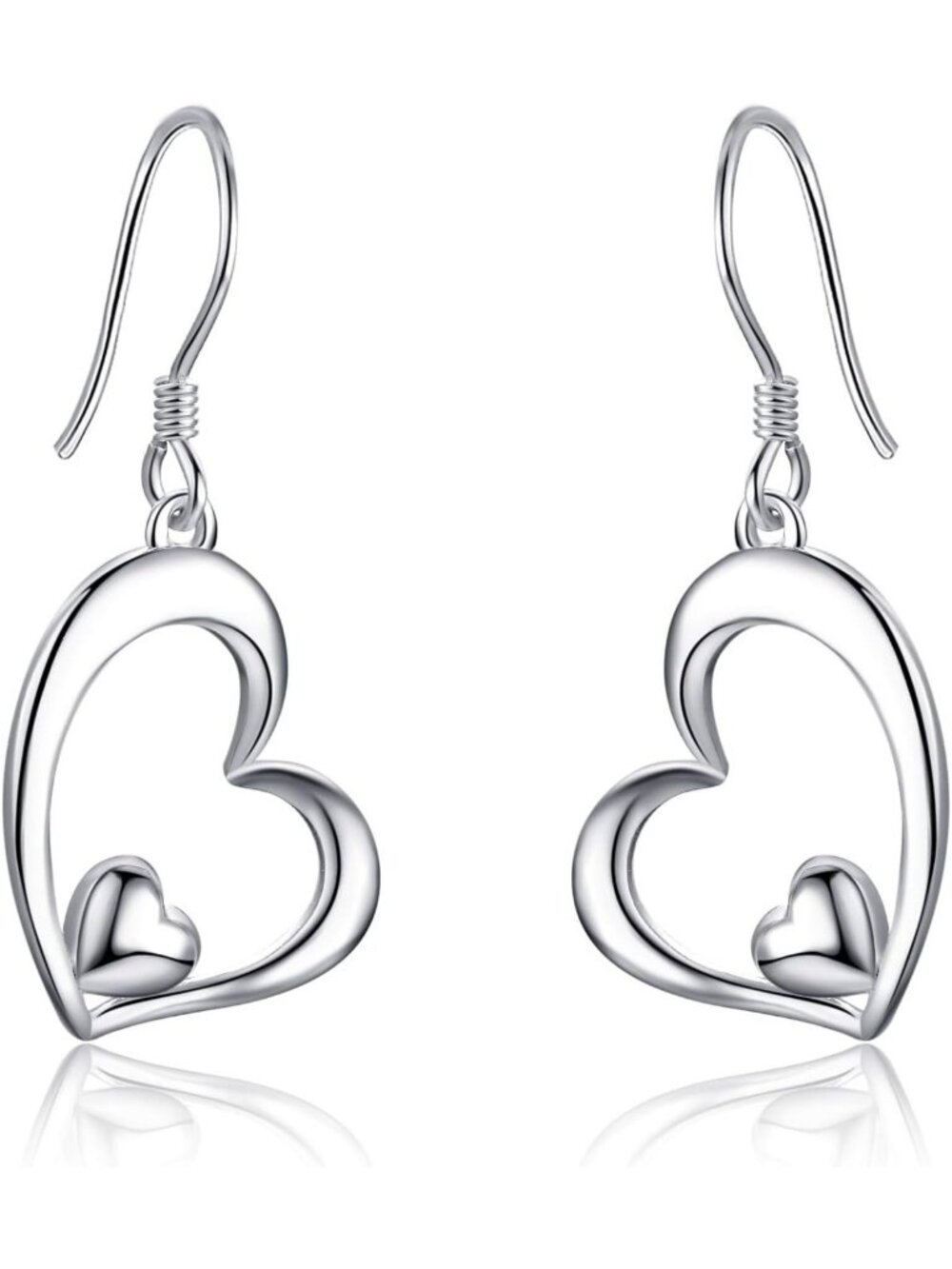Sterling Silver Heart Dangle Drop Earrings for Women - Elegant & Stylish Jewelry